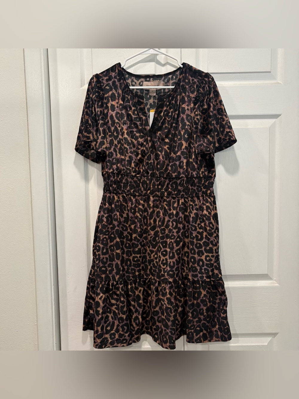 French Connection Velvet Black, Tan, and Purple Leopard Print Dress- Size Medium